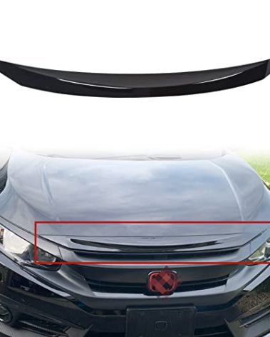 ECOTRIC Front Hood Bumper Upper Trim Nose Cover Compatible with 2016-2021 Honda Civic 10th Gen Si Hatchback Coupe Sedan Glossy Black Front Hood Bonnet Cover Trim Protector