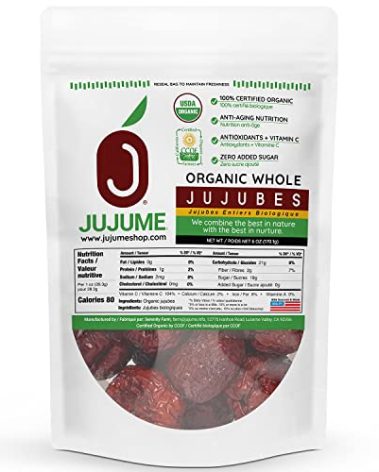 JUJUME | USDA Organic California Grown Jujubes Red Dates | Individually Sorted 3X for QA | High Grade Superfood | Healthy Dried Fruit | Certified All-Natural Non-GMO | 6 oz. bag