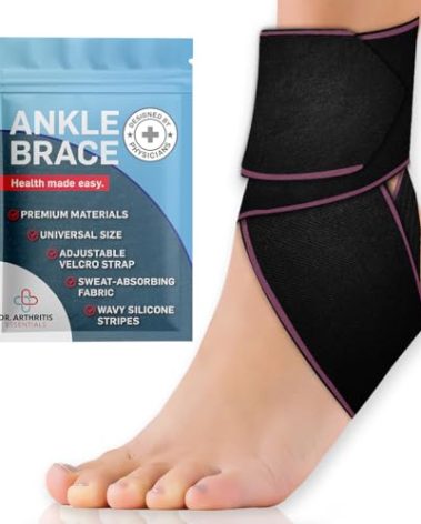 Dr. Arthritis Essentials Ankle Brace Support, Stabilizing Wrap for Sprains, Tendonitis, Achilles Injuries, Running, Basketball, Fits Left & Right Foot (Pink Single)