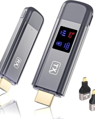 Wireless HDMI Transmitter and Receiver, Plug and Play 2025 Upgraded LED Display, 4K Decode & 1080P Output,Portable 2.4G/5G Wireless HDMI Extender,Compatible with PC/Laptop/Camera/HDTV/Projector
