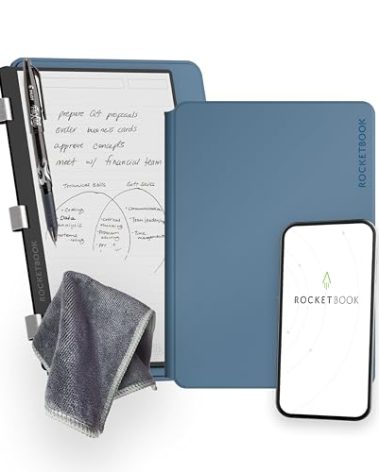 Rocketbook Pro 2.0 Reusable Professional Smart Notebook, Executive Size 7x9, Steel Blue - Lined & Dot Grid Pages, App-Connected, Erasable, Premium Cover, Ideal for Work Notes and Business Meetings