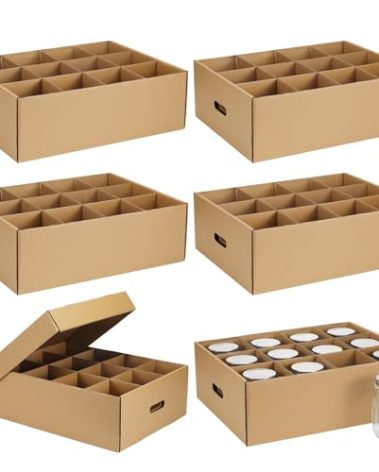 Menkxi 6 Pieces Mason Jar Storage Boxes 16 oz Canning Boxes with Handles and Dividers Stackable Mason Jar Storage Containers Canning Organizer for Stacking (Natural Color)