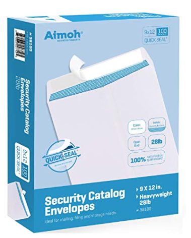 Aimoh 100 9 x 12 SELF Seal Security White Catalog Envelopes - 28lb - Security Tinted, Ultra Strong Quick-Seal, 9x12 inch (38100)