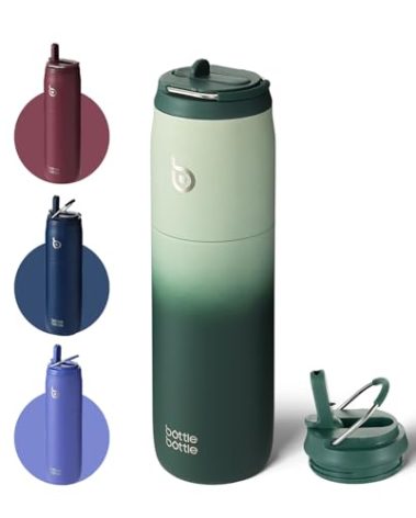 BOTTLE BOTTLE Stainless Steel Water Bottle with Straw and Lid, 32 oz Vacuum Insulated Flask Stay Cold for 24 Hrs Hot for 12 Hrs Leak-Proof Wide Mouth Sports Water Bottles for Men green