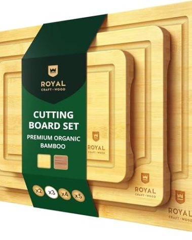 Wooden Cutting Boards for Kitchen Meal Prep & Serving - Bamboo Wood Cutting Board Set - Charcuterie & Chopping Butcher Block for Meat - Kitchen Gadgets Gift