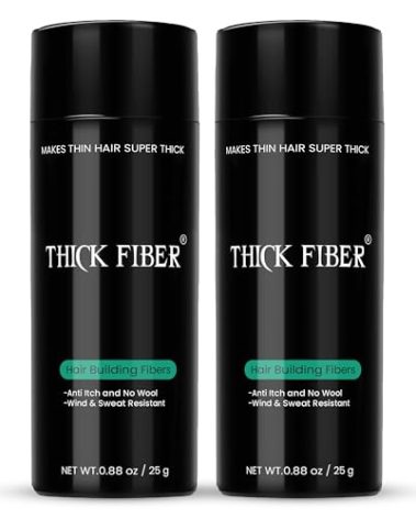 THICK FIBER Hair Fibers for Thinning Hair & Bald spots (BLACK, Pack of 2) - 25g Bottle - Conceals Hair Loss in Seconds - Hair Powder For Women & Men