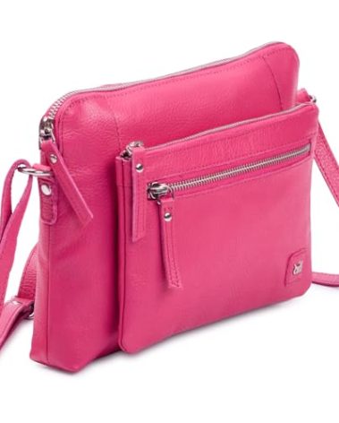 Wise Owl Accessories Small Soft Pebbled Real Leather Crossbody Handbags Purses Triple Zip Premium Sling Crossover Shoulder Bag for Women Gift (Hot Pink Nappa)