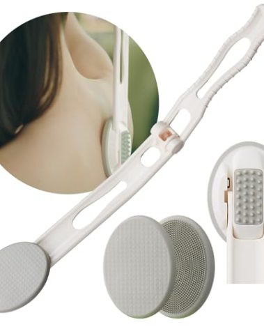 DOWMI Lotion Applicator for Back - 3-1 Foldable, Cream, Sunscreen, Ointment Applicator, 19" Long Handle, Body Massage Tool - 1 Body Brush Pad, 1 Lotion Pad Included