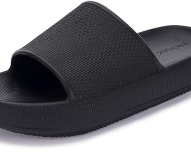 BRONAX Unisex House Slides for Women and Men Size 9 Indoor Pillow Slippers Sandals Sandles for Female Comfy Cushioning Thick Sole 40-41 Black