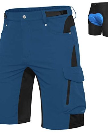 Ally Mens Mountain Bike Shorts 4D Padded Lightweight Quick Dry Stretch Loose-fit with 6 Pockets for Cycling Biking Bicycle Riding Biker (Indigo, Large)