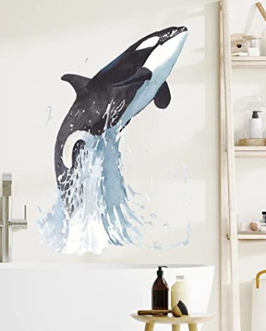 RoyoLam Killer Whale Jumping out of the Water Wall Decal Nursery Orca Sea Animal Wall Sticker Removable Peel and Stick Waterproof Wall Art Decor Stickers for Kids Baby Classroom Preschool Living Room
