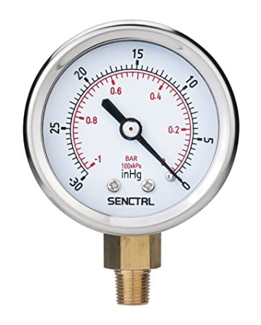 SENCTRL 30inHg Vacuum Pressure Gauge, 2" Dial, 1/8 NPT Lower Mount, Waterproof, Stainless Steel Case, for Tube Tester, HVAC, Pneumatic Air Compressor, Hand Pump, Valve Test