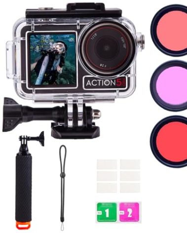 UnisonPet Waterproof Case for DJI Osmo Action 5 Pro/4/3 with 3 Pack Dive Filters, 196FT/60M Underwater Protective Housing Dive Kit, Professional Action Camera Dive Accessory