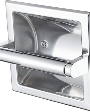 Recessed Toilet Paper Holder in Wall Insert Tissue Mount Toliets Toulet Mounted for Mega Rolls Bathroom Space Saving Design Brushed Silver