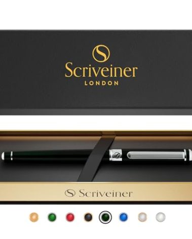 Scriveiner Black Green Rollerball Pen - Stunning Luxury Pen, Chrome Finish, Schmidt Ink Refill, Best Roller Ball Pen Gift Set for Men & Women, Professional, Executive Office