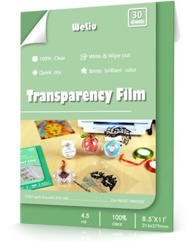 Weliu Transparency Film for Inkjet Printers 30 Sheets Transparency Paper Sheets for Overhead Projector 100% Clear 8.5 x 11 Inches