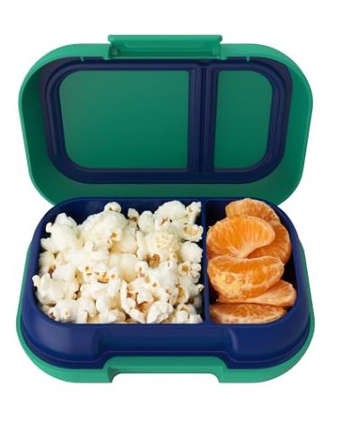 Bentgo Kids Snack - 2 Compartment Leak-Proof Bento Box Container for Snacks and Small Meals, Easy-Open Latch, Dishwasher Safe, BPA-Free for School, Daycare, & Sports - Ideal for Ages 3+ (Green/Navy)