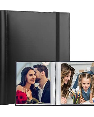 Photo Album 6x8 Photos, 6x8 Photo Album Book Holds 64 Pictures, Art Portfolio Binder for 6 x 8 Pictures, Photo Albums for 6 x 8 Photos, 8x6 Sheet Protector Folder for Photos, Artwork, Drawings (Black)