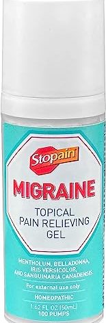 Stopain Migraine Pain Relief Gel Pump, 1.62oz, USA Made, Max Strength Fast Acting Research Proven Topical Effective at Any Stage, No Known Side Effects or Drug Interactions, HSA FSA Approved Products