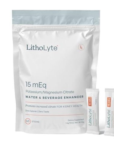 LithoLyte Kidney Health 15 mEq | Water & Beverage Enhancer for Kidney Health | Developed by Urologists | 60 Sticks