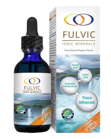 Optimally Organic Water Extracted Fulvic Ionic Minerals X350 - Patented BioActive Fulvic Acid, Humic Acid, Trace Minerals, Electrolytes & Essential Amino Acids - 8+ Month Supply!