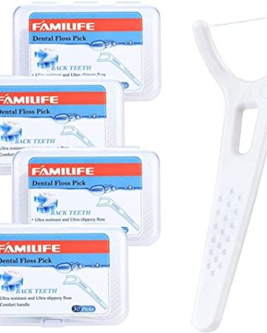 Dental Floss, FAMILIFE Unwaxed Dental Floss Picks Unflavored Fluoride Free Back Teeth Toothpicks Flossing Flossers Threaders Sticks with 4 Travel Handy Cases 120 Count