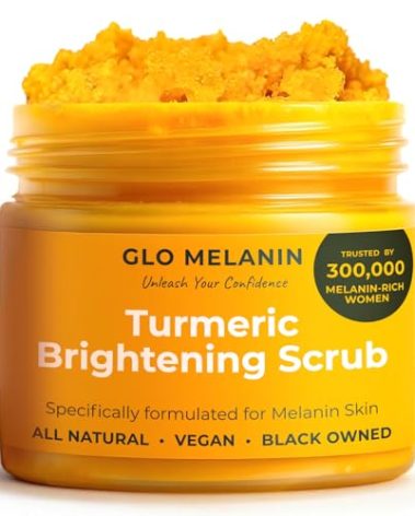 GLO Melanin Turmeric Scrub for Dark Spots, Brightening Inner Thighs Bikini Area Underarms, Natural Exfoliating Face