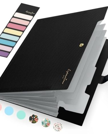 Sooez Accordion File Organizer, Letter Size Expanding File Folder with Labels, 5 Pocket Folders for Documents, Portable Paper Bill Receipt Organizer for Home School Office Supplies, Black