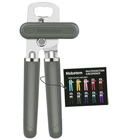 Mebotem 10 Colors Can Opener Manual Handheld Heavy Duty Hand Can Opener Smooth Edge Stainless Steel Can Openers Top Lid Kitchen Gadgets, Best Large Rated Easy Turn Knob, with Bottle Opener, Gray