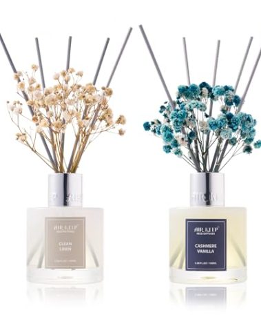 Airkeep Reed Diffuser 3.38 oz (100ml) 2pk,Clean Linen/Cashmere Vanilla Scented Reed Diffuser Set,Reed Diffuser & Oil Diffuser Sticks, Aromatherapy, Home & Kitchen Décor,Fragrance and Gifts