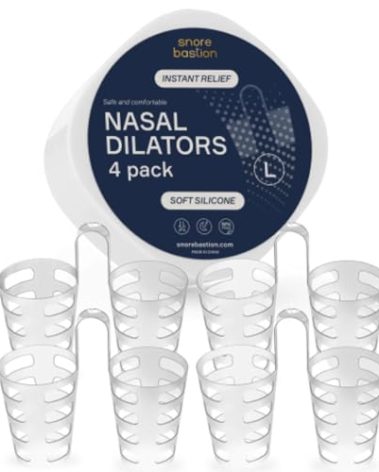 Snore Bastion Nasal Dilators for Sleeping – Set of 4 Large (L) Soft Nose Vents and Nostril Opener for Quiet Nights - Nasal Cones