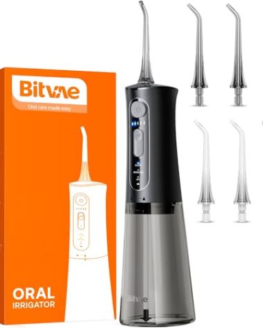 Bitvae Water Dental Flosser for Teeth, Cordless Water Teeth Cleaner Picks, 3 Modes 5 Intensities, IPX7 Waterproof, Rechargeable Water Dental Picks for Cleaning - Black