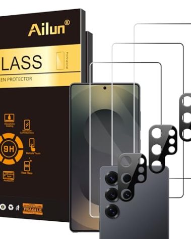 Ailun Glass Screen Protector for Galaxy S25 Ultra [6.9 Inch] 3Pack + 3Pack Camera Lens Tempered Glass Fingerprint Unlock 0.25mm Ultra Clear Anti-Scratch Case Friendly [Not For S25/S25 Plus/S25 Edge]