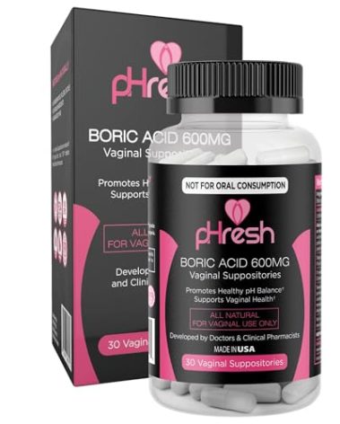 ACE NUTRITION pHresh Boric Acid Suppositories for Women, Suppositories for Odor Use, Natural Feminine Care Supports Vaginal Health & Promotes Healthy pH Balance - Made in USA