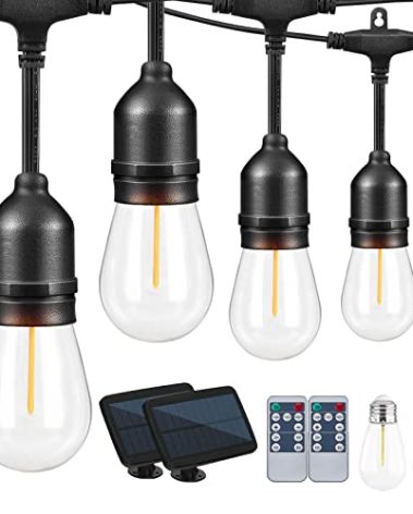 IPStank Solar String Lights Remote Control, 100FT Dimmable Outdoor String Lights, 32 Shatterproof Solar Patio Lights, Ambience On Your Garden Backyard