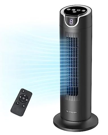 DR.PREPARE Tower Fan for Bedroom, 25 dB Quiet DC Bladeless Fan with Remote, 8 Speeds, 1-8H Timer, 80° Oscillating Fans for Indoors, 16 Inch Portable Desk Table Fans for Room, Home, Office
