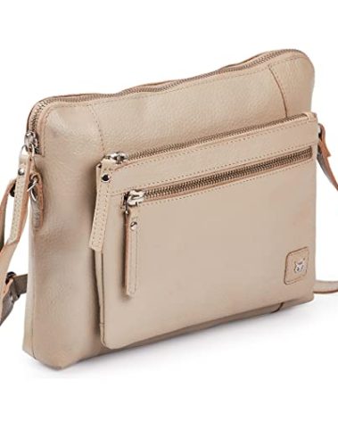 Wise Owl Accessories Small Soft Pebbled Real Leather Crossbody Handbags Purses Triple Zip Premium Sling Crossover Shoulder Bag for Women Gift (Beige Nappa)