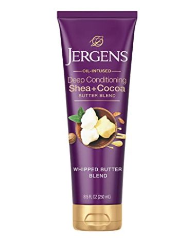 Jergens Shea and Cocoa Whipped Body Butter Lotion, Tone Enriching Hand And Body Lotion for Dry Skin, with Vitamins B3 & E, 8.5 Oz
