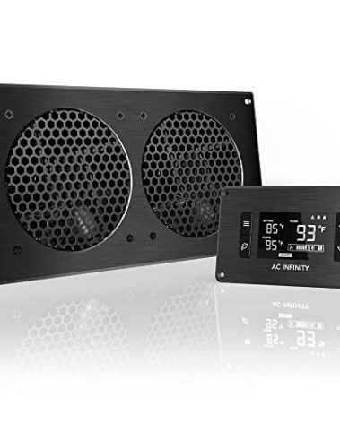 AC Infinity AIRPLATE T7, Quiet Cooling Fan System 12" with Thermostat Control, for Home Theater AV Cabinets