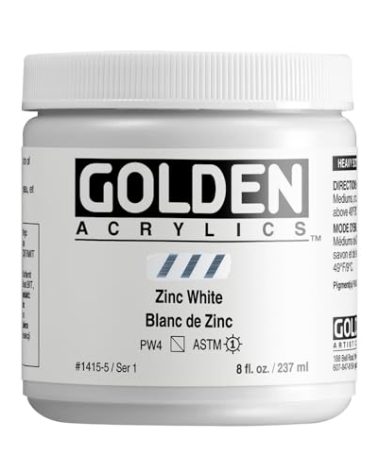 Heavy Body Acrylics by GOLDEN, Zinc White, 8 fl. oz. Jar, Professional Acrylic Paint, Semi-Transparent
