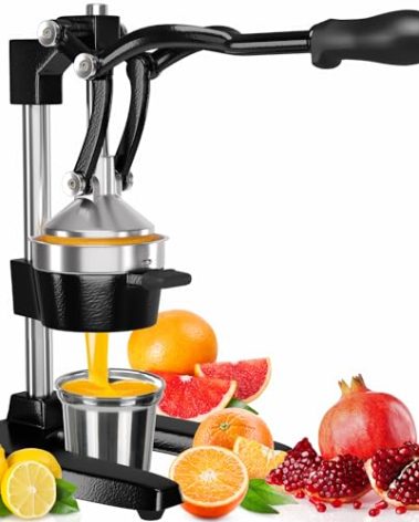 Eurolux Cast Iron Citrus Juicer | Extra-Large Commercial Grade Manual Hand Press | Heavy Duty Countertop Squeezer for Fresh Orange Juice (Bonus Stainless Steel Cup) (Black)