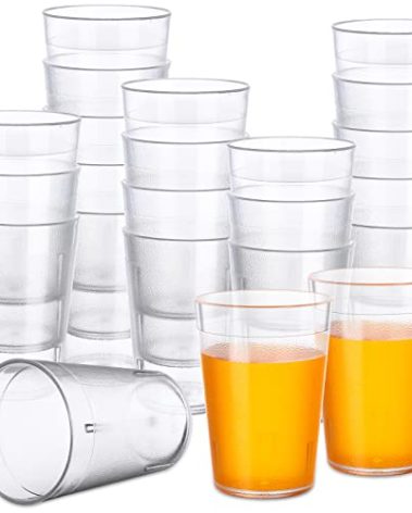 Hoolerry 48 Pcs Plastic Drinking Glasses Set 5 oz Clear Plastic Tumblers Stackable Frosted Cup Reusable Drinking Glasses Cups Bulk for Weddings Party Restaurant Kitchen (Transparent)