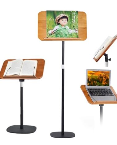 Adjustable to 67in Standing Book Stand, Book Holders for Reading Hands Free with Pedestal,Wood Music Sheet ，Podium& Bible& Cookbooks Display Stands