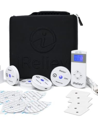 iReliev Wireless TENS + EMS Therapeutic Wearable System Wireless TENS Unit + Muscle Stimulator Combination for Pain Relief, Arthritis, Muscle Strength, Case & 4 Receiver Pods