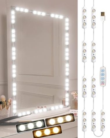 DLOMT Vanity Lights for Mirror LED Makeup Light Strip with 3 Color Temperature Lighting Modes and Dimmable Stick on Vanity Bathroom Mirror,Ultra Bright (Mirror Not Included)
