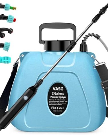 2 Gallon Battery Powered Garden Sprayer, Electric Sprayer, Weed Yard Lawn Sprayers with 5 Mist Nozzles & Retractable Wand & Adjustable Strap for Lawn, Garden, Yard
