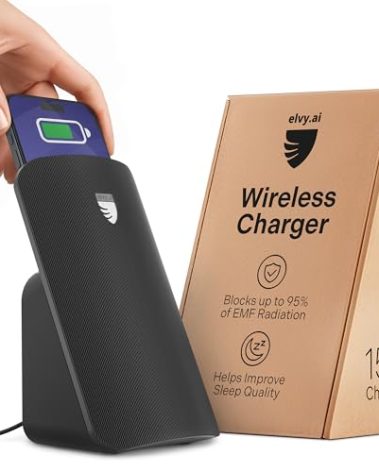 Elvy Fast Qi Wireless Charger for Cell Phones - Designed with EMF Management Technology for Enhanced Charging, Advanced Environmental Shielding, Lab Tested by Ordos Tech, 2023 (Jet Black)