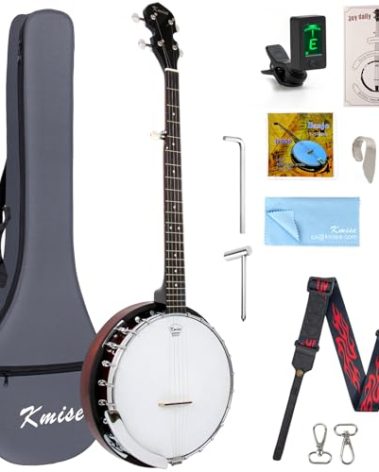 Kmise 5 String Resonator Banjo,Professional Sapele Back Full Size Banjos Starter Kit with Bag Tuner Strap Strings Picks Ruler Wrench Bridge
