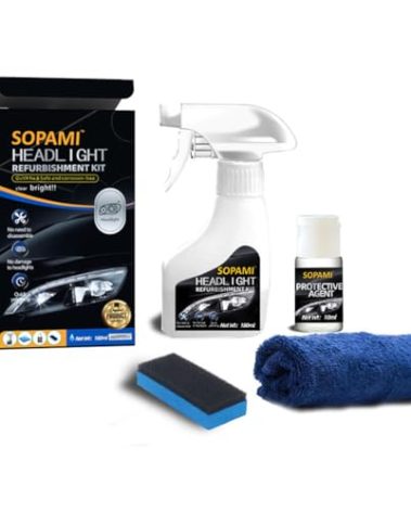 SOPAMI Automotive Headlight Restoration Kit Oxidized and Yellowed Automotive Headlamps Blurring Enhanced Crystallization Coating Refurbisher,Maximum Gloss & Shine – Extremely Hydrophobic