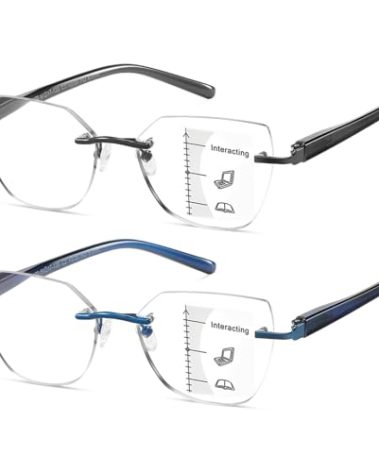 Kafirlo Progressive Multifocal Reading Glasses Women No Line Multifocus Transition Blue Light Blocking Computer Rimless Frame Reader Multi Focus Stylish Designer Lady Lightweight Cateye Eyeglass 2.25